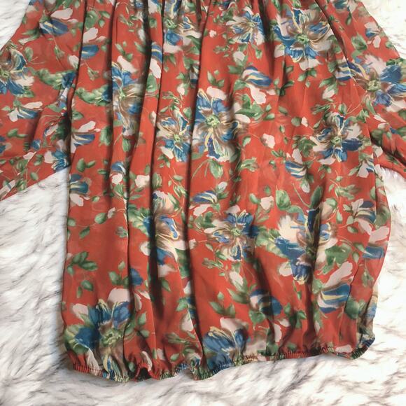 Bubble B Orange Floral Print Sheer Blouse Top 1XL - Picture 5 of 12